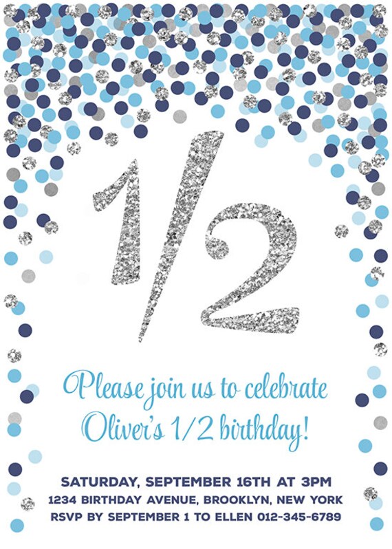 Inviti di mezza compleanno per ragazzo 6 mesi invito compleanno Inviti blu navy e argento Stampabile 1/2 invito di compleanno