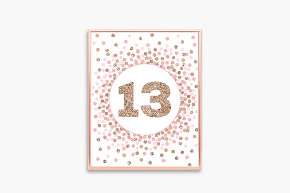 number 13 sign printable pink rose gold confetti 13th birthday etsy ireland