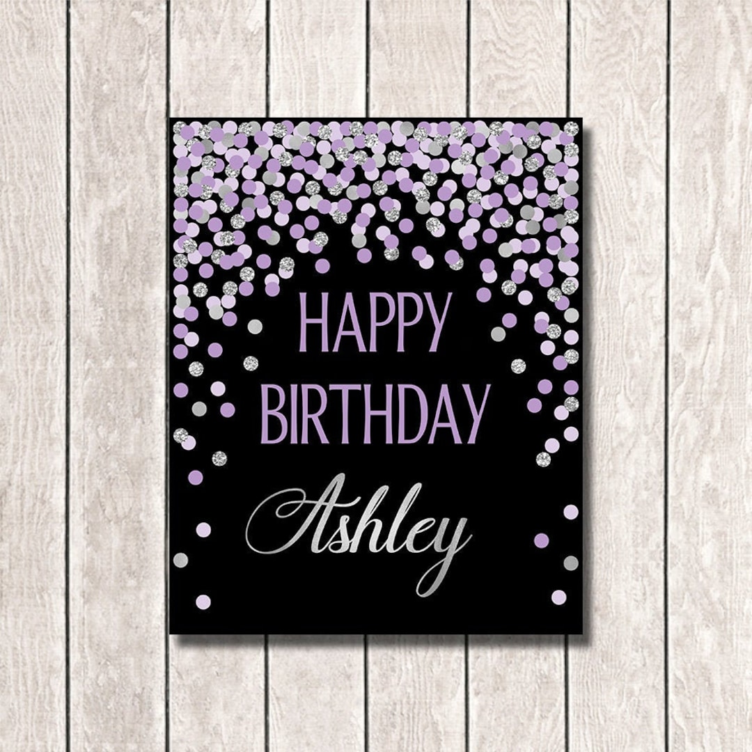Personalized Happy Birthday Sign Purple and Silver Birthday Party ...