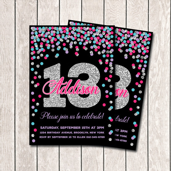 13th Birthday Invitation Girl Birthday Invites Printable Etsy