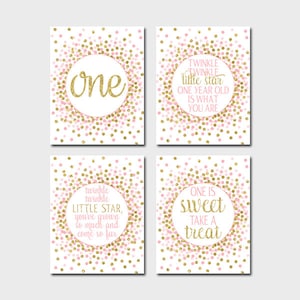 1st Birthday Party Sign First Birthday Party Decorations Pink And Gold Confetti Party Printable Decor Twinkle Twinkle Little Star Theme