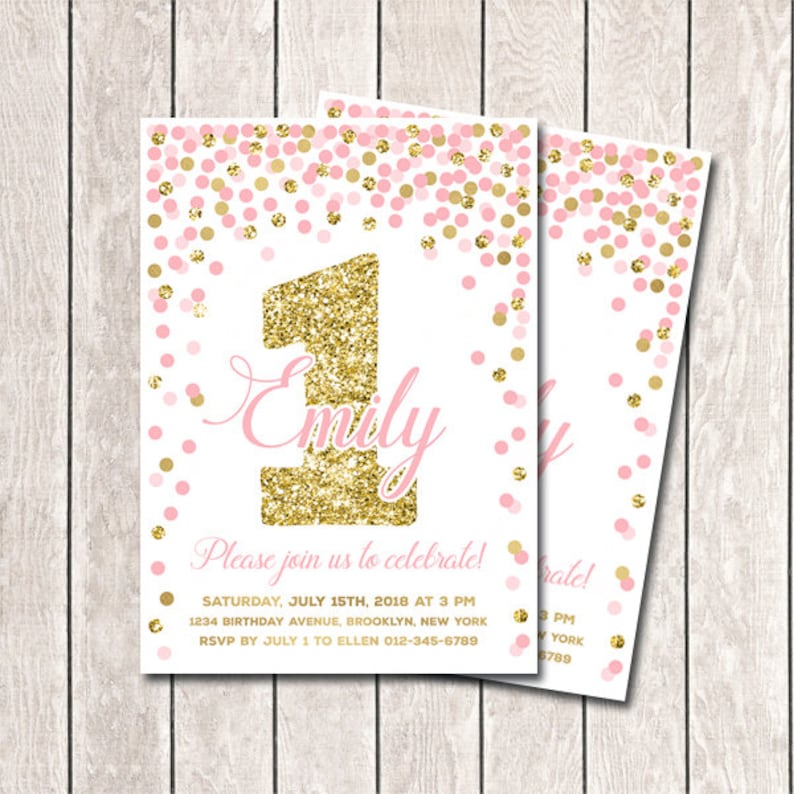 View Pink And Gold 1St Birthday Invitation Pictures