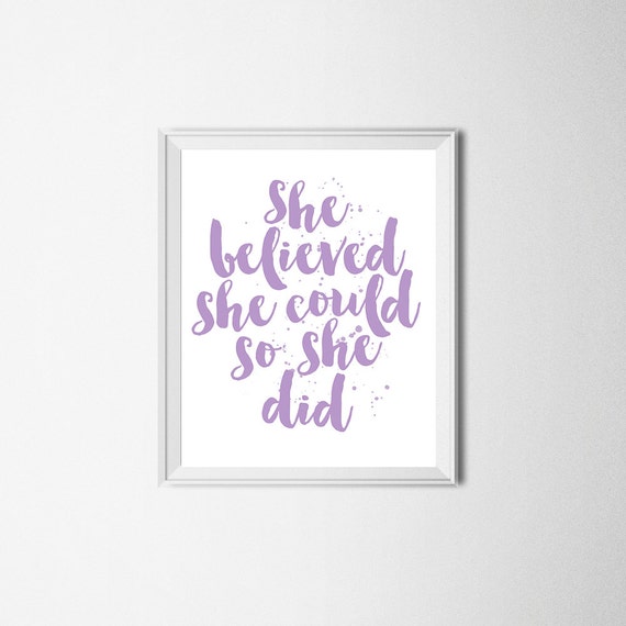 Etsy Art Did for Printable Print Her She Room She Decor Print She Could - so Nursery Gift Girl Believed Art Nursery Wall Purple Lavender