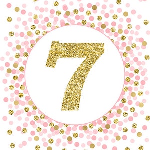 Number 7 sign printable 7th Birthday party decorations Pink and gold 7th birthday décor Gold number 7 print image 2