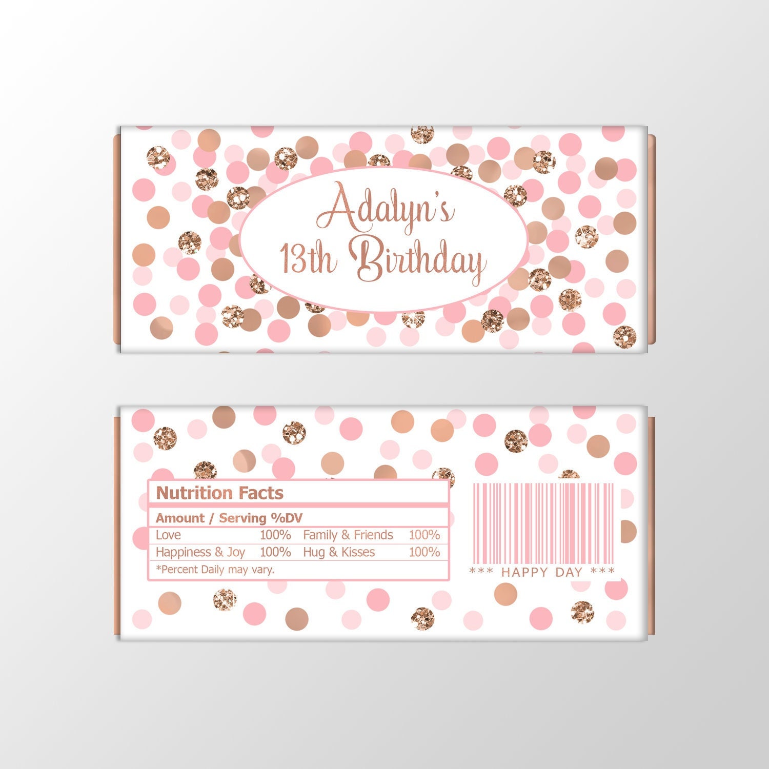 Birthday candy bar wrappers Pink rose gold birthday favors Personalized chocolate bar labels Printable candy bar label Chocolate wrappers