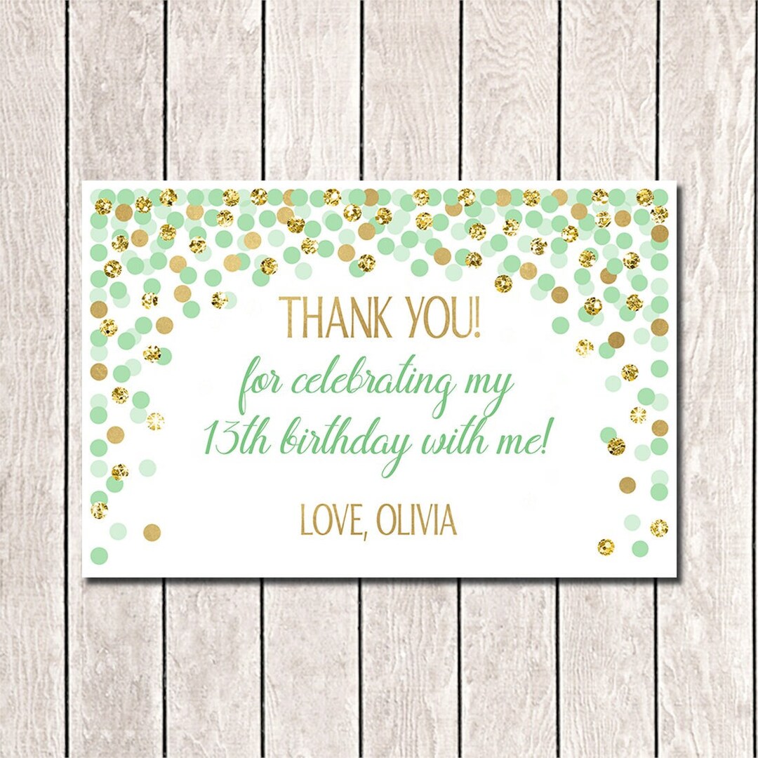 Mint and Gold Thank You Cards Printable Girl Birthday Thank - Etsy