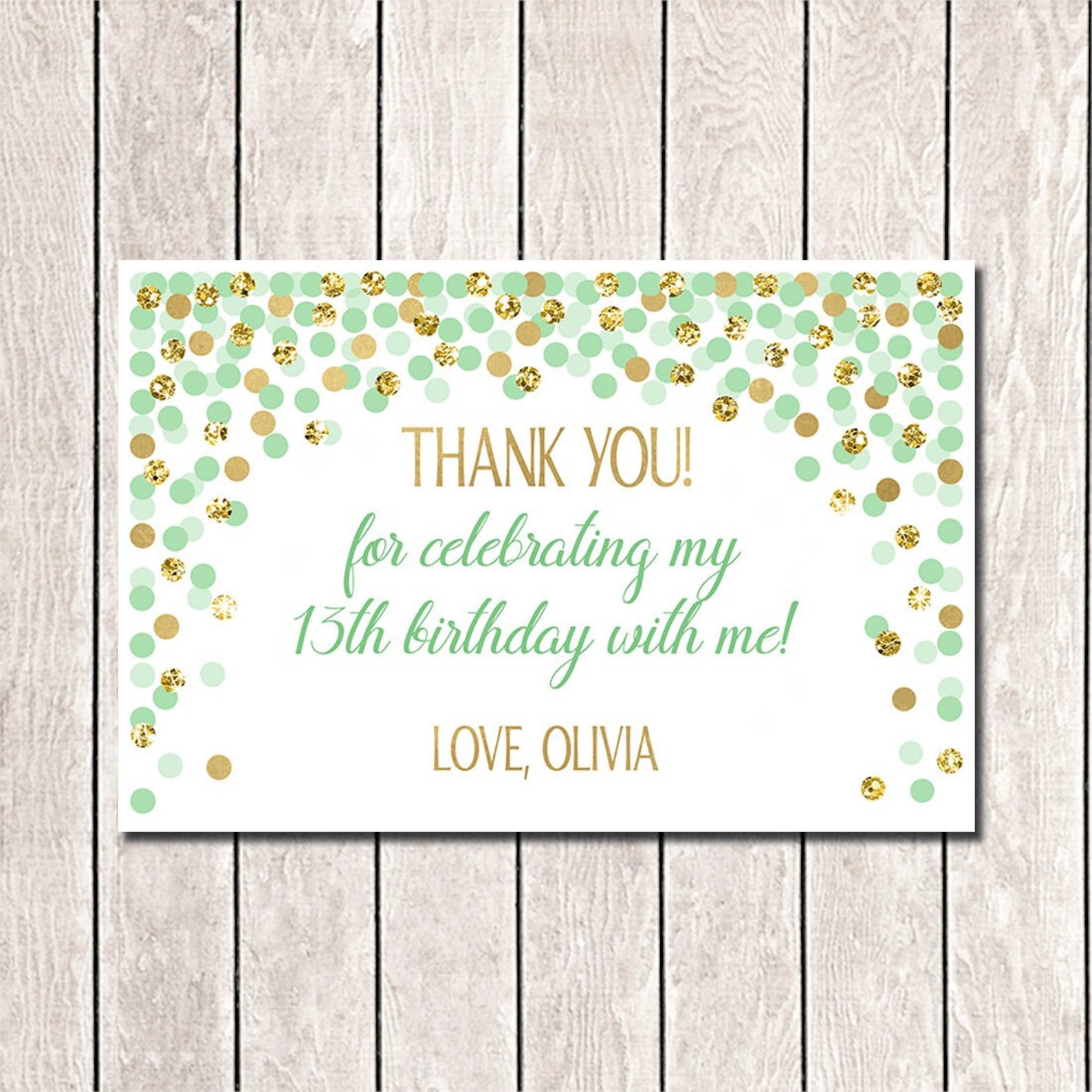 Mint and Gold Thank You Cards Printable Girl Birthday Thank Etsy