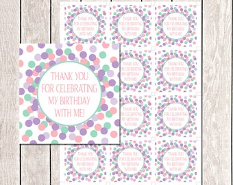 Thank You For Celebrating My Birthday With Me Favor Tags Printable Pink Purple Mint Thank You Tags Girl Birthday Party Favor Tags