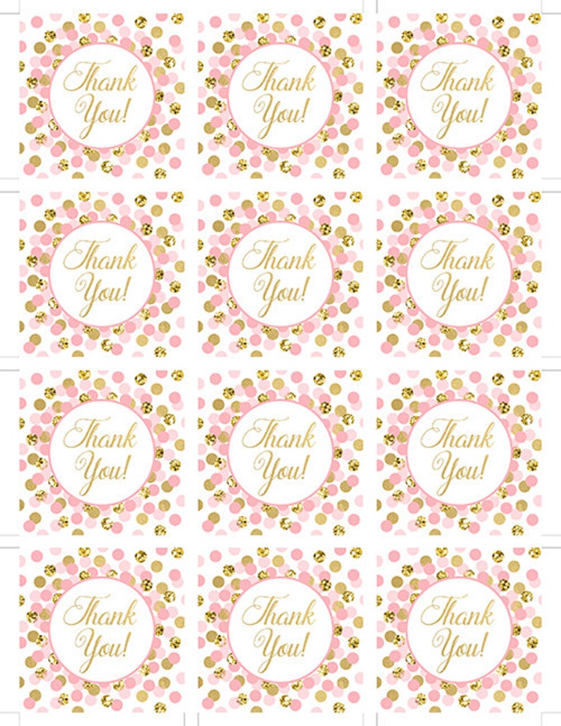Pink and Gold Thank You Tags Printable Girl Birthday Party Etsy