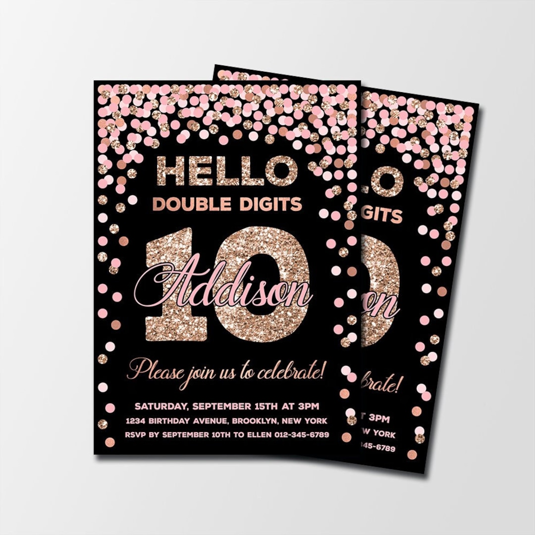 Double Digits Birthday Invitation Pink and Rose Gold 10th Birthday ...