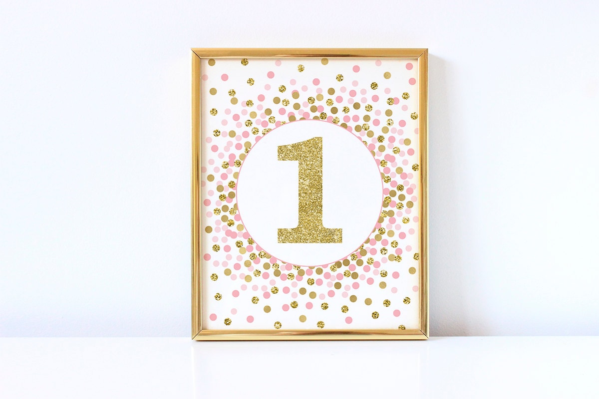 Number 1 Sign Printable Rainbow and Gold 1st Birthday Party Decorations  Gold Number One Print 1st Birthday Décor 