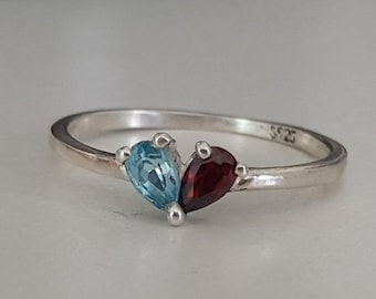Birthstone Sterling Silver Ring: Two Stone Gold Filled Gift