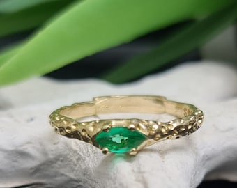 Marquise Lab Emerald Ring: 14k Gold Filled Stacking Ring