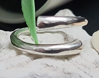 Sterling Silver Cross Ring: Minimalist Adjustable Open Ring