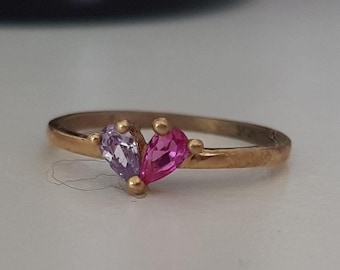 Dual Birthstone Ring: 14k Gold Filled Heart Ring