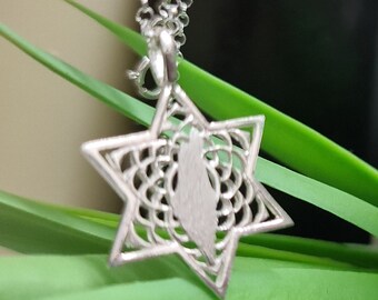 Sterling Silver Star of David Necklace: Map of Israel Pendant