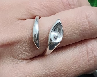 Sterling Silver Floral Open Ring: Adjustable Minimalist Design