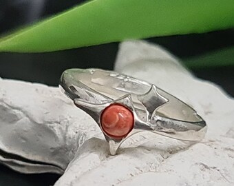 Sterling Silver Coral Ring: Tiny Stars Band, Bridal Jewelry
