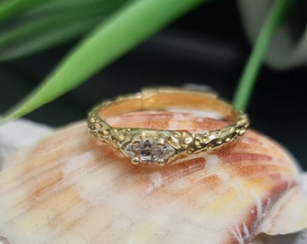 Gold Filled Engagement Ring: Clear Quartz, Textured Band