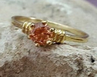 Champagne ring, brown topaz ring, gold ring, gemstone ring, peach stone ring, birthstone jewelry