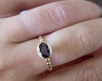 Oval ring- Black Onyx Stacking Ring - Gemstone Ring - Gold Ring - Bezel Ring - Stackable Ring - Black Ring