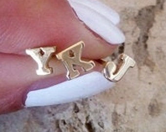 SALE! One Custom Initial, 14k gold filled Post Earrings,any initials available studs, tiny small gold earrings
