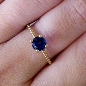 Blue Sapphire Ring Deep blue stone Gold Ring Gemstone Ring September Birthstone-Round prong ring image 1