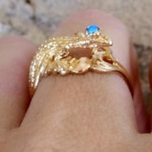 Lizard Ring, Gold Reptilian Ring, Snake ring, Dragon ring, Opal Ring, Vintage Style, Birthday Gifts, Wedding Jewelry,