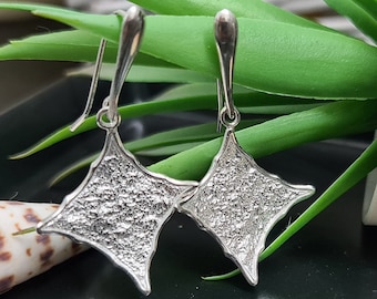 Hammered Sterling Silver Dangle Earrings: Square Organic Jewelry