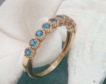 Blue topaz ring, London topaz band, many stones ring, gold ring, gemstone ring, light blue stone, wedding ring