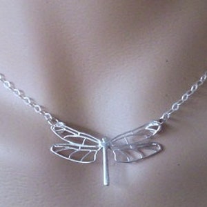 Sterling silver dragonfly necklace ,dragonfly jewelry, antique necklace dragonfly pendant necklace, gold necklace insect bug jewelry