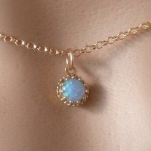 Lab Grown Opal Necklace: 14k Gold Filled Chain, October Birthstone