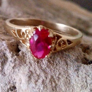 Delicate Lab Grown Ruby Ring: 14k Gold Filled July Birthstone
