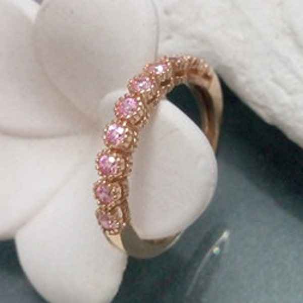 Rose quartz ring, many stones ring, tiny ring, pink stones ring, rose gold ring, stack ring, october birthstone jewelry