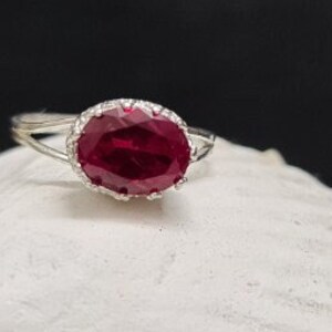 Delicate Lab Ruby Ring: Sterling Silver, July Birthstone
