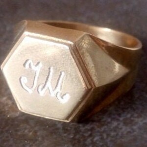 Gold Filled Initial Ring: Engraved Alphabet Signet, Custom Two-Letter Ring