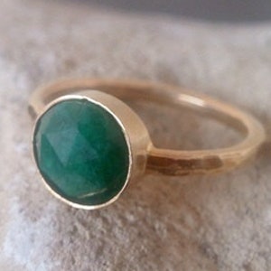 Emerald-Corundum Ring: 14k Gold Filled Hammered Band, May Birthstone