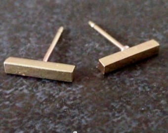 Gold Filled Bar Studs: Small Square Earrings