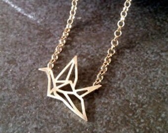 Origami Crane Necklace: 14k Gold Filled Pendant, Minimalist Jewelry