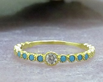 Gold Filled Turquoise Ring: Clear Quartz Stacking Ring