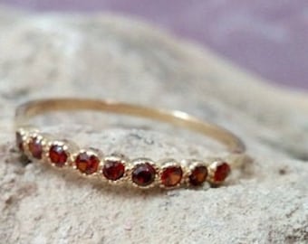 January birthstone ring, Gemstones Ring, Garnet Ring, Gold Ring, Stacking Ring, Stack Red Ring, Tiny Ring, Bezel Set