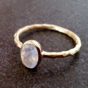 Gold  Genuine Moonstone Ring, Rainbow Stone Ring, Slim Band, Gemstone Ring, Stacking Ring, June Ring, Simple Ring