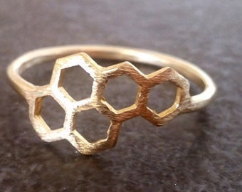 Gold ring, Honeycomb ring, geometric ring, abstract ring, minimalist ring, minimal boho, Hexagon Beehive Ring