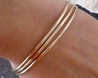 Gold Filled Stacking Bangles - Set of 3 Simple Bracelets
