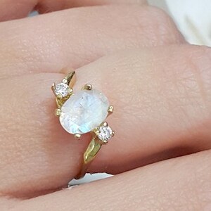 Gold Filled Moonstone Ring: Clear Quartz Accent, Slim Band