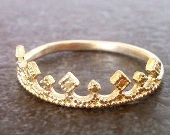 Gold crown ring,  princess ring, stacking ring, simple band, royal ring, bridmaid ring, everyday jewelry