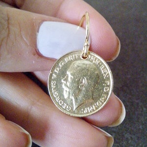 Gold antique earrings, coin earrings, coin dangle, gold coin charm, charm earrings
