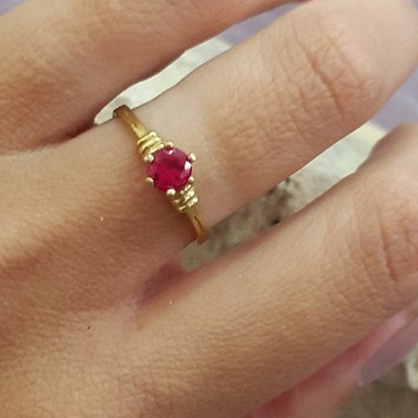 Small ruby ring, gold ring, red ring, pink ring, stack birthstone ring, stacking ring, prong ring