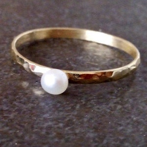 Freshwater Pearl Ring: 14k Gold Filled Hammered Stack Ring