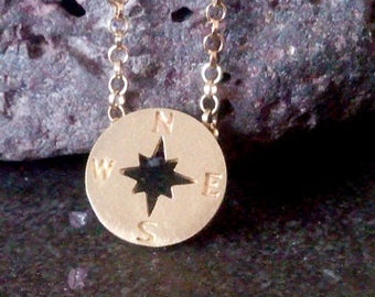 Tiny Gold Compass Necklace: 14k Gold Filled Pendant